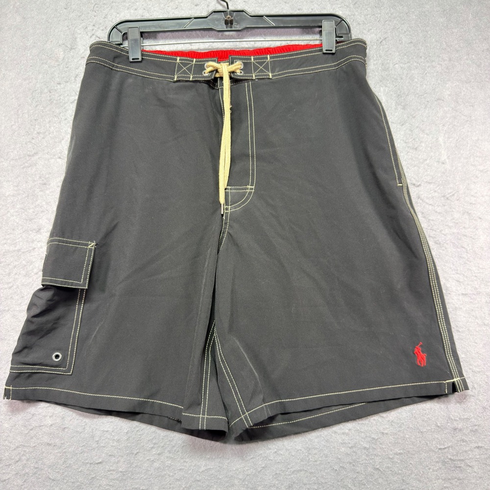Polo Ralph Lauren Mens Black Board Shorts Swim Trunks Cargo Pocket Size L Large